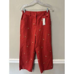Womens LL Bean Serendipity Jeans Red With Tan Dogs Wide Leg Crop‎ Size 4 Reg